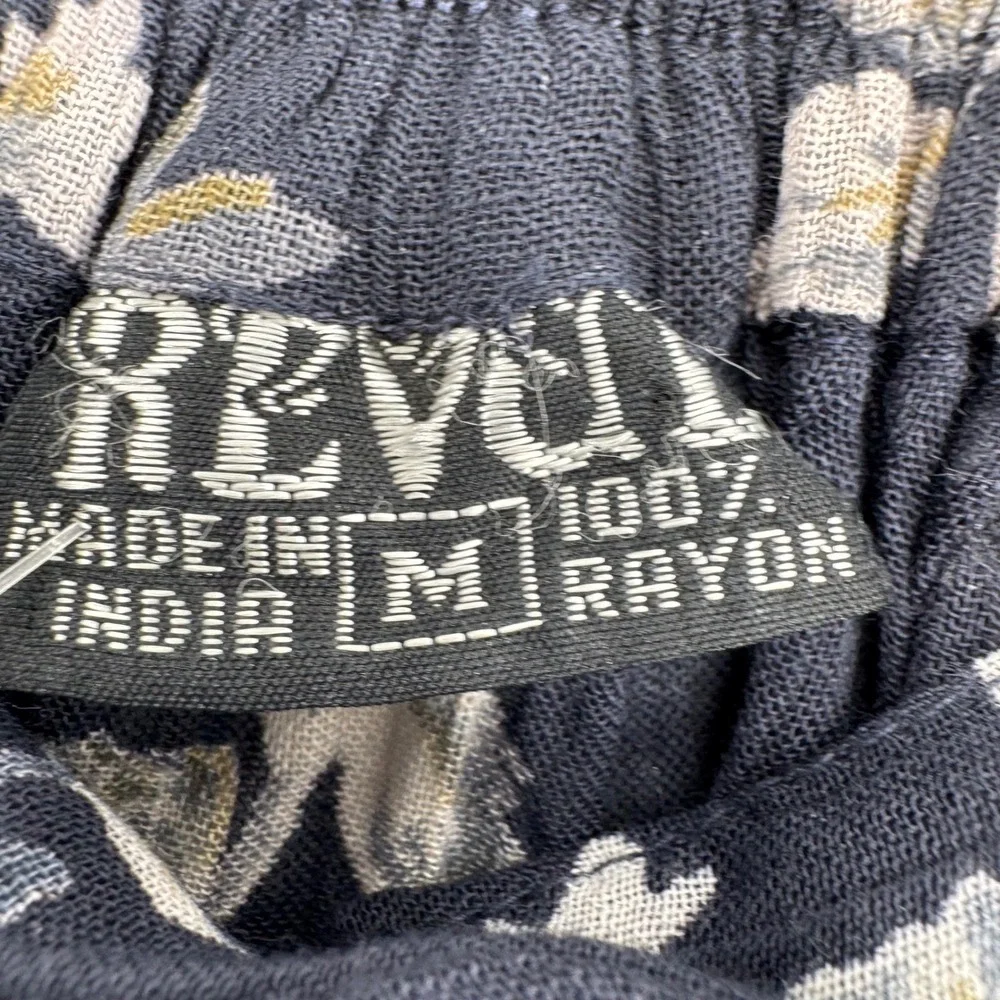 NWT Revue Womens Navy Floral Rayon Button Front Crinkle Maxi Skirt Sz M Boho Vtg